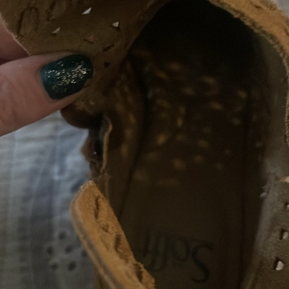 Women's Brown Brinkley Laser Cut Leather Bootie In Saddle Suede - Picture 12 of 13